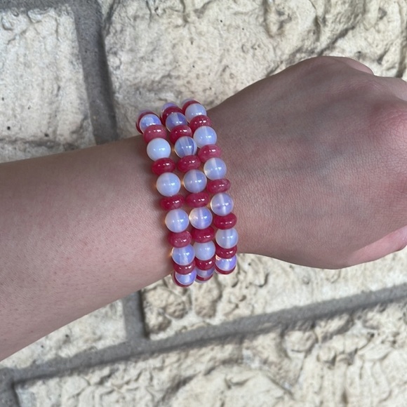 Natural Rose Red Jaspers Rondelle Spacer Beads & Opal 8 mm Stackable quarts - Picture 9 of 13